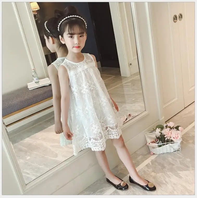 

white lace floral dress baby girl summer casual princess dress for a holiday costume for a girl on birthday party 12 years old
