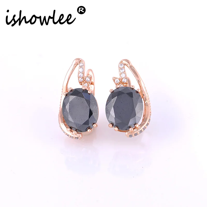 

ISHOWLEE Geometric Studs Rose Gold 585 Earrings Black Stones Big Zircon Korean Women's Earrings 2019 Luxury Brand Jewelry esb03