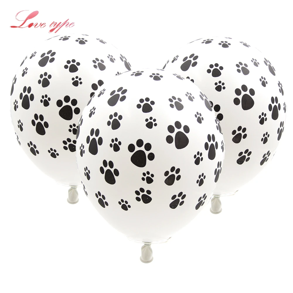 15 Pièces 12 Pouces Blanc Et Noir Chien Empreintes Ballons