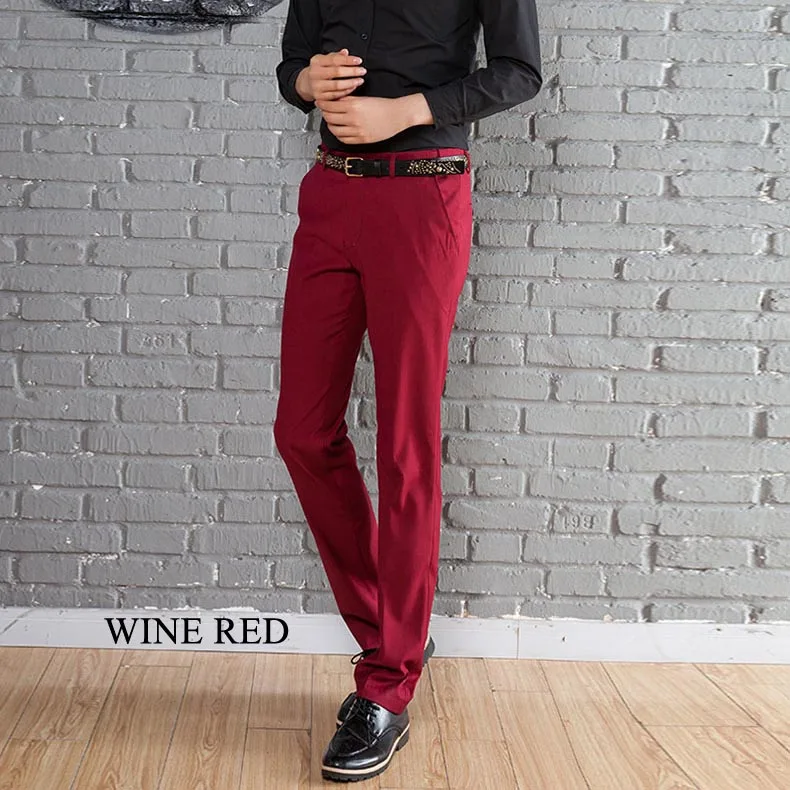 Мужские шерстяные платья, брюки, деловой костюм, брюки, блейзер Masculino Pantalon, облегающая Мужская Свадебная одежда, модная рабочая одежда, штаны - Цвет: wine red