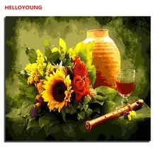 HELLOYOUNG Цифровая живопись DIY Ручная роспись маслом Подсолнух по номерам Масляные картины китайские картины-свитки домашний декор