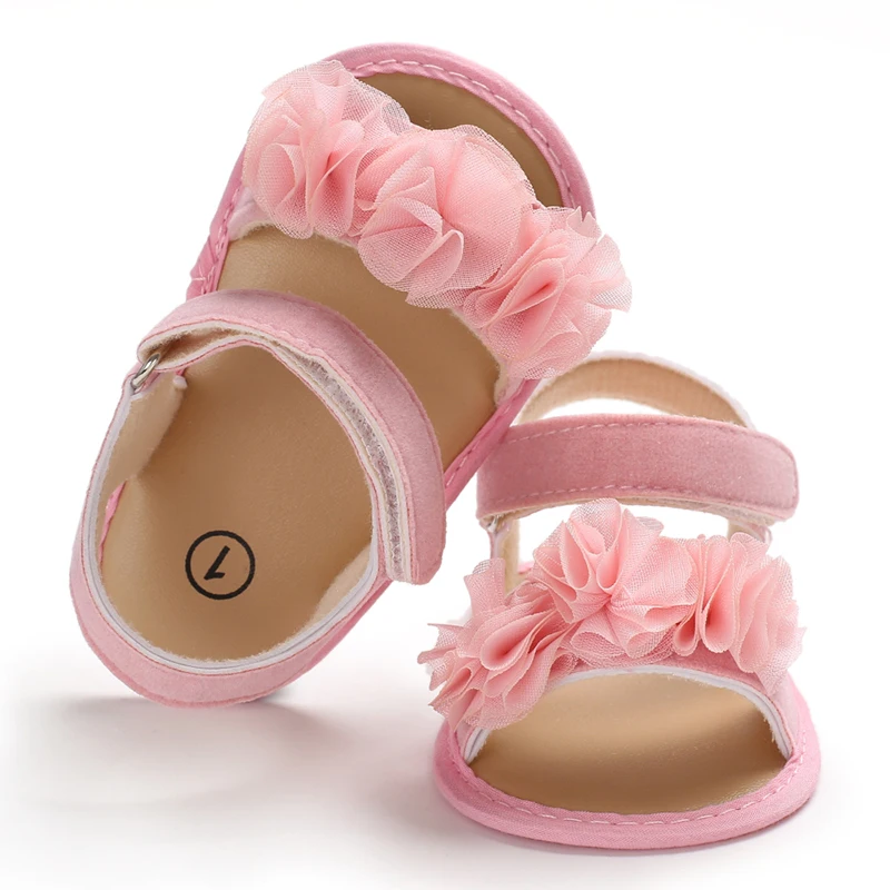 Сладкий для маленьких девочек босоножки с цветочным принтом; летняя одежда для детей, на мягкой подошве туфли на плоской подошве "Принцесса" для деток с года до трех кружевное платье с цветочным рисунком для маленьких девочек; для детей 0-18 м - Color: Pink