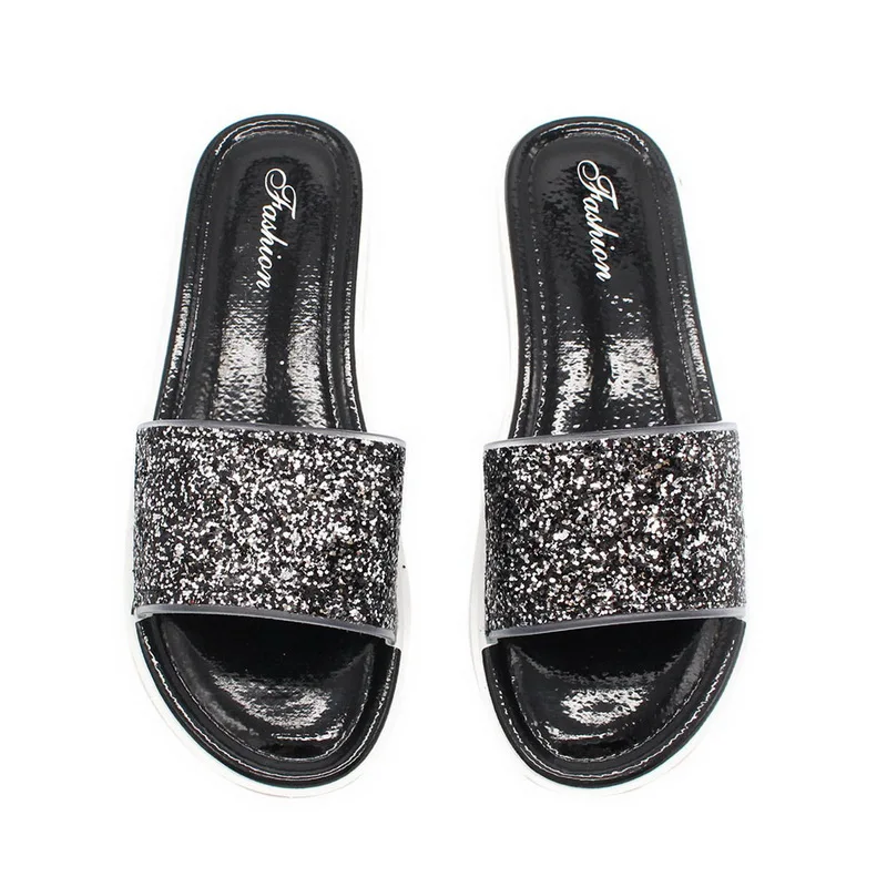 

Litthing 2018 Women Summer Home Slippers Flip Flops Peep Toe Sandals Glitter Sandals Platform Ladies Shoes Bling zapatos mujer