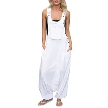 Plus Size S-5XL Women Spring Summer Jumpsuits Casual U Neck Adjusted Strap Sleeveless Backless Side Pockets Baggy Long Playsuits