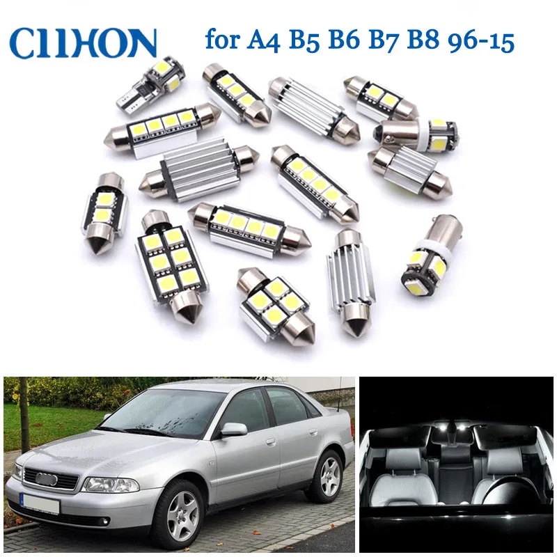 9pcs Led Lights Bulbs White Car Interior Lamp Canbus Dome Vanity Mirror Reading Lights For Audi