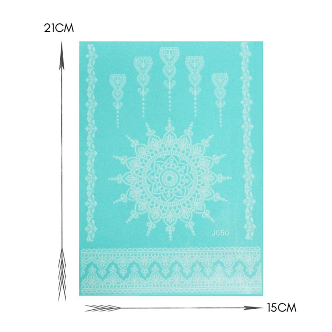 Shellhard 1 Sheet Henna White Lace Mandala Flower Temporary Body Hand Tattoo Sticker Waterproof Tattoo Sticker For Wedding