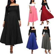 Высококачественная Женская плиссированная юбка с высокой талией, Женская Пышная юбка трапециевидной формы, Длинные Макси однотонные юбки, женская одежда