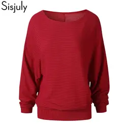 Sisjuly Красный Серый Белый Черный Синий свободный свитер женский пуловер трикотаж рукав «летучая мышь» с круглым вырезом в полоску Весна