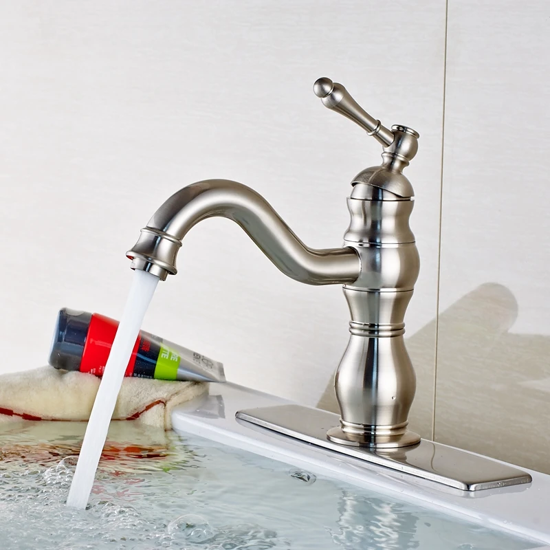 

Deck Mounted Brushed Nickel Waterfall Sink Faucet Mixer Tap With 8" Square Plate