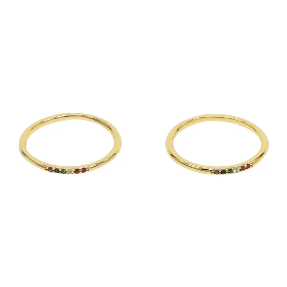 100% 925 sterling silver thin cz band Gold ring for women Rainbow multi color colorful cz thin band minimal delicate dainty ring