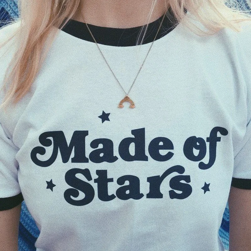 

Sugarbaby Made of Stars Women T Shirt Casual Funny Shirt for Lady Top Tee Hipster Female T-Shirt Tops for Summer Ringer Tee