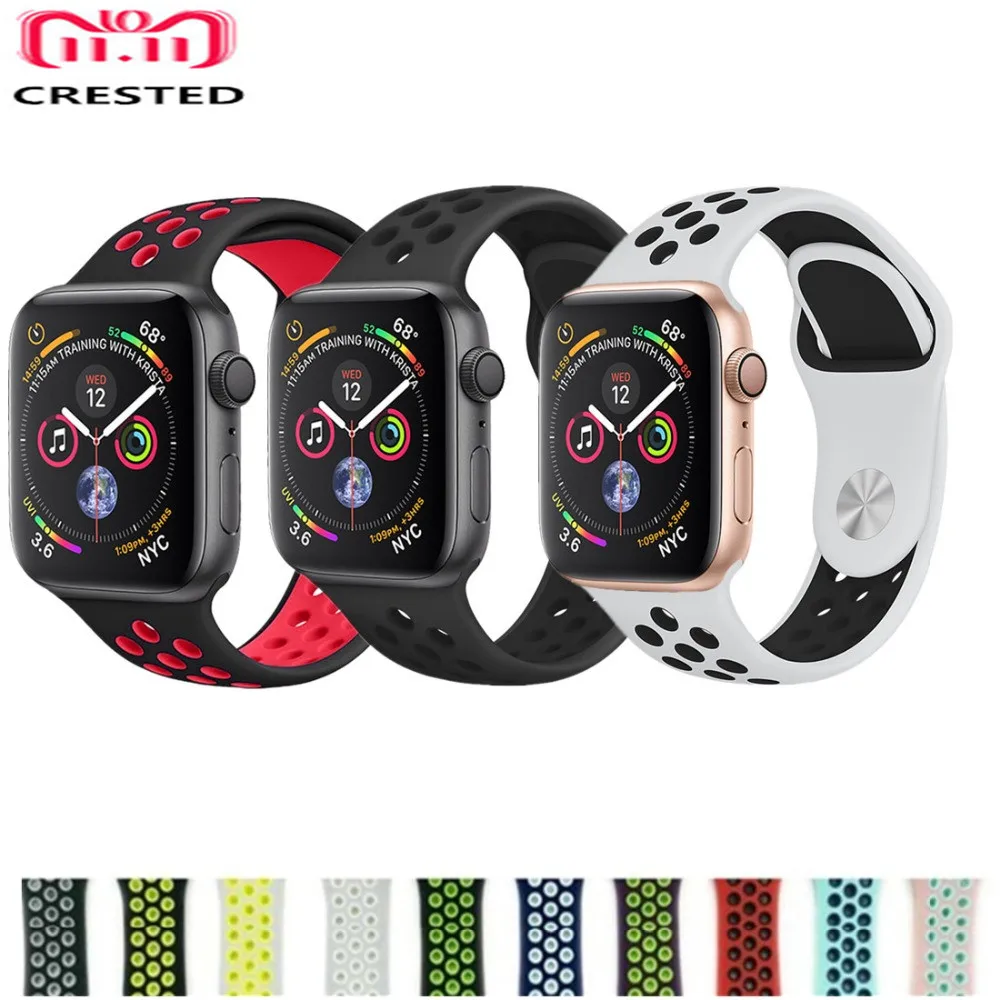 

CRESTED Sport strap For Apple Watch 4 band 44mm/40mm silicone correa iwatch series 4 wristband link bracelet nike watchband belt