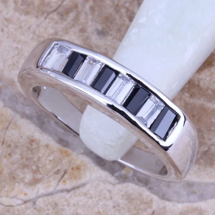Amazing Black Cubic Zirconia White CZ Silver Stamped 925 Fashion Ring