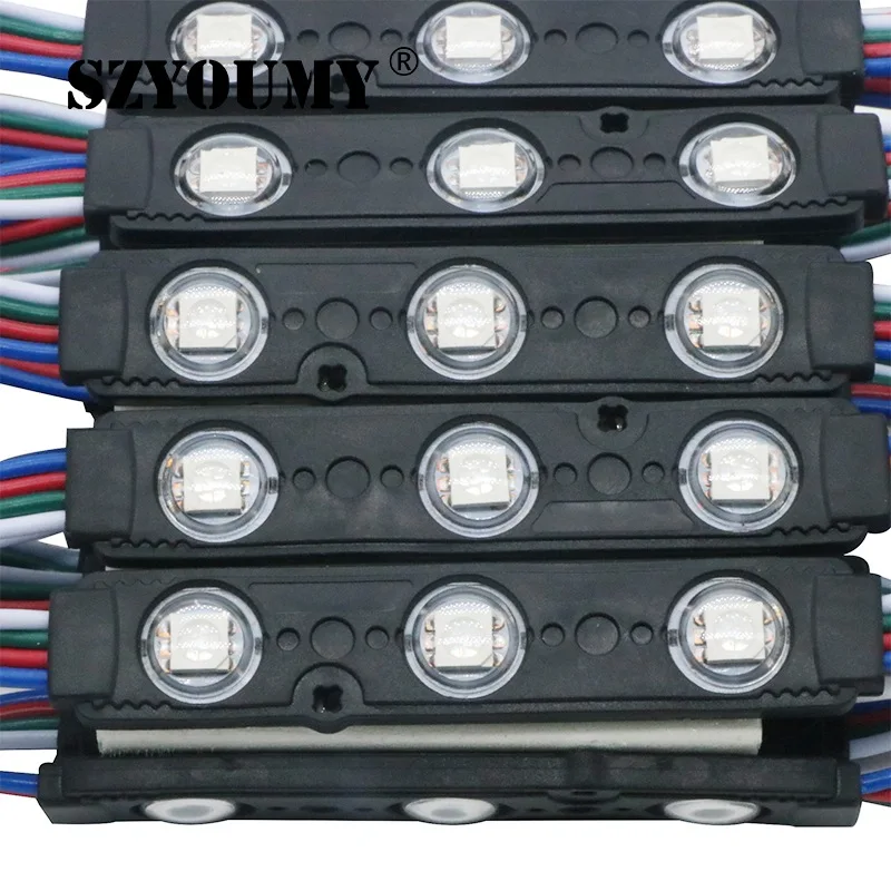SZYOUMY 500 шт. 5050 RGB 3 светодиода черный корпус Светодиодный модуль ввода с круглым rgb-подсветка линзы светодиодный модуль быстрая DHL доставка