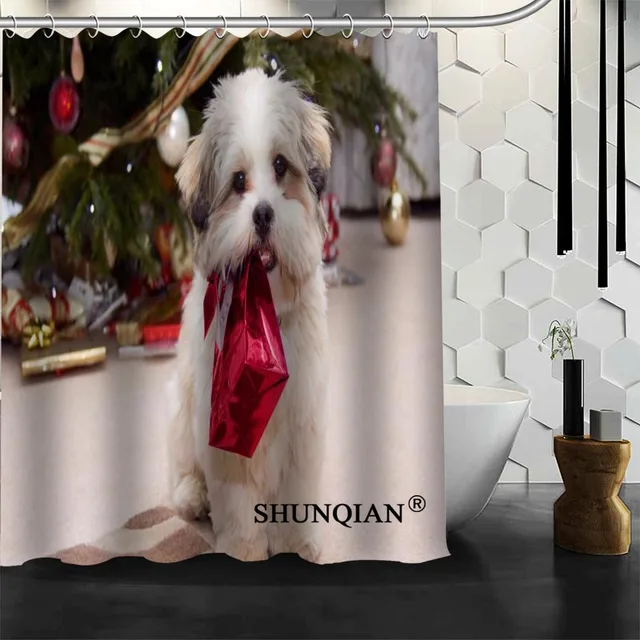 New Bathroom Curtains dog Christmas Shower Curtain Customized Shower