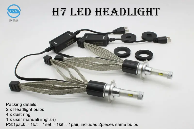 Ossen R4 H7 LED Headlight bulbs 30w 3600lm 3000k Yellow 4300k 5000k 6000k White 8000k Blue Auto Car Headlights Fog Lamp Kits 12v1