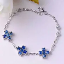 Натуральный 3A сапфир браслет стерлингового серебра 925 натуральный голубой камень в поле сочетание браслет личности ювелирных украшений для женщин