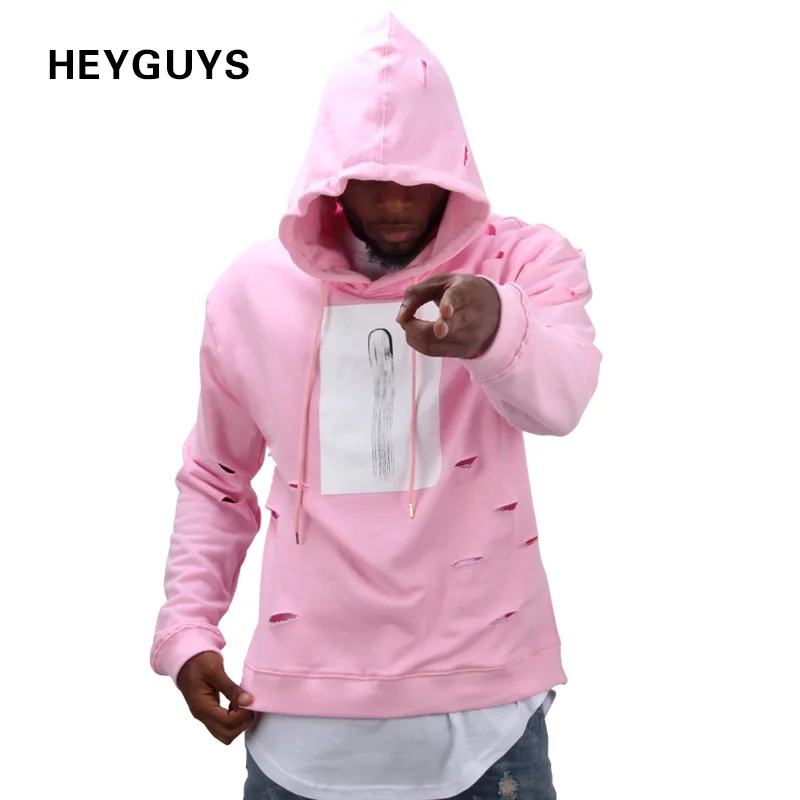 Buy 2017 hot mens hip hop pink hoodies sweatshirts tracksuit men with the hole