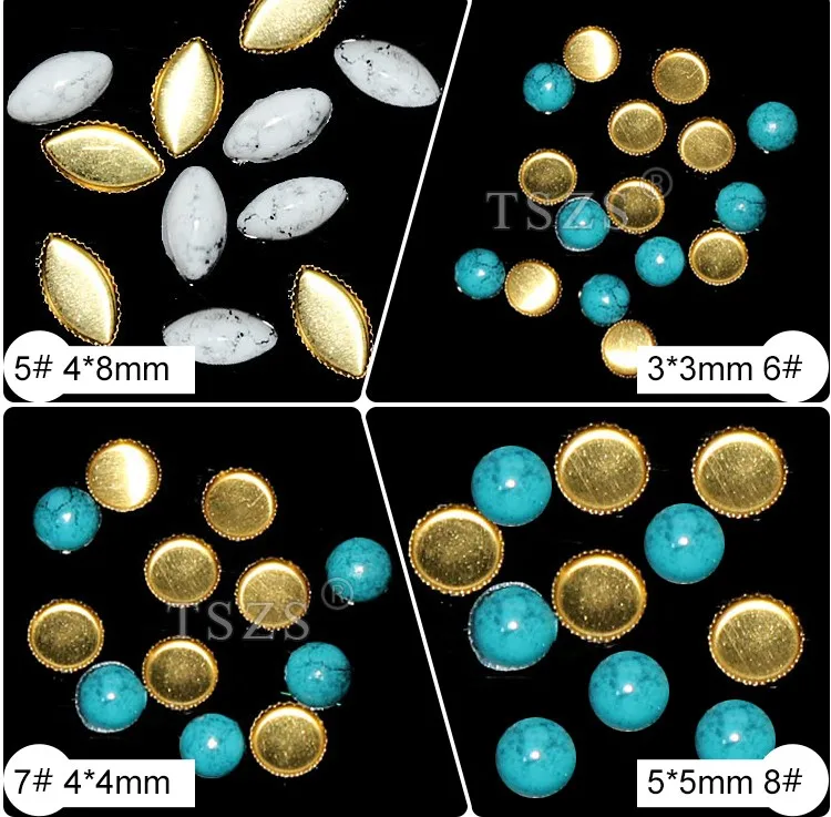 40 шт./лот, богемный стиль, круглый камень маркизы, винт, бирюзовый металлический сплав, маникюрные украшения для ногтей, наклейки