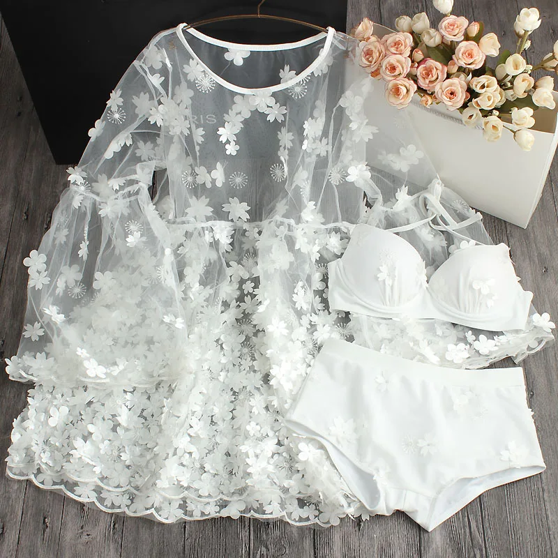 

2018 New Halter Handmade Flower lBikini Sexy Swimwear Women Dress Push Up Lace Bikini Set Brazilian Bathing Suits Beach Wear