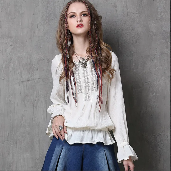 Women Embroidered Blouses Female Clothing Fashionable Blouses Vintage