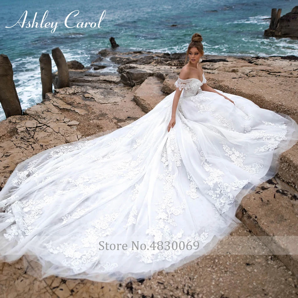 Ashley Carol Luxury Wedding Dresses For Women 2023 Sweetheart Beaded Appliques Lace Up Cathedral Wedding Gown Vestidos De Novia