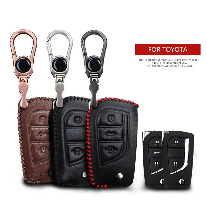 KUKAKEY Leather Remote Keyless Car Logo Keychain Key Case Cover For