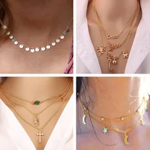 Tenande богемное крупное Массивное колье с цепочкой в виде ключицы, мира, голубя, звезд, Луны, бесконечности, Креста, колье с кулонами из листьев для женщин, многослойный воротник