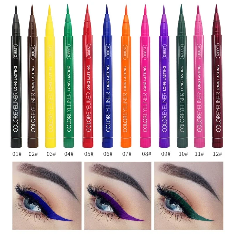 

12 Color Liquid Eyeliner Pen Waterproof Make Up Eye Liner Long Lasting Matte Purple Blue Red Green Yellow Brown Eyeliner Pencil