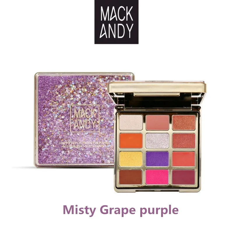 12 цветов струящийся песок фантазия тени для век Палитра золото быстрый шлифовальный дизайн водонепроницаемый мерцающий матовый Тени для век - Цвет: Misty Grape Purple