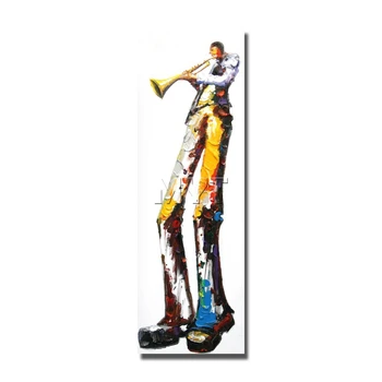 

Hot modern handmade Long legs Man playing a trumpet oil Painting Wall art Pictures on Canvans handpainted home Decor for room