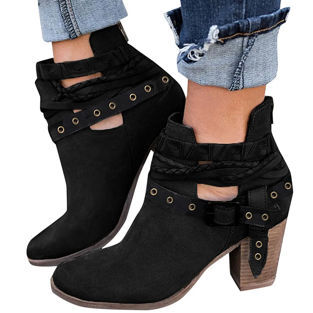 

YOUYEDIAN Plus Size Ankle Boots Women Platform High Heels Buckle Shoes 2019 Thick Heel Short Boot Ladies Casual Footwear#628g35