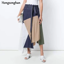 Hongsonghan Ins/Лидер продаж, женская одежда,, новые летние полосатые юбки с высокой талией, в стиле пэчворк, со шнуровкой