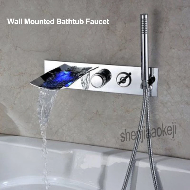 No Need Battery Water Flow Powered Led Light Waterfall Bath Shower Mixer Taps Modern Wall Mounted Bathtub Faucets 1pc | Обустройство
