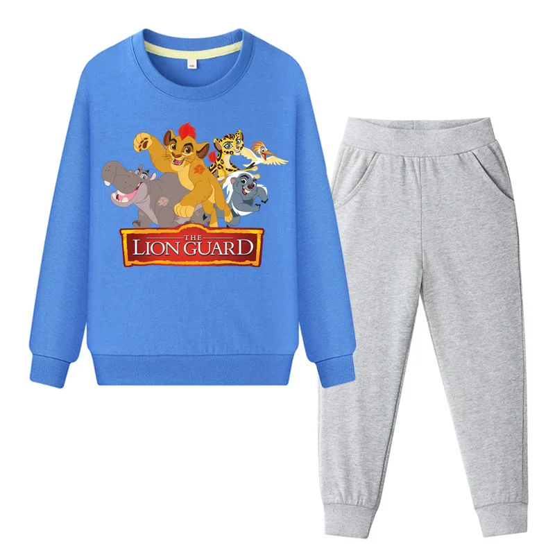 Спортивные костюмы для детей, комплект одежды с принтом «Король Лев» и «Симба», Осенние комплекты одежды из хлопка для мальчиков и девочек, костюм из куртки и штанов, DY120 - Цвет: Blue