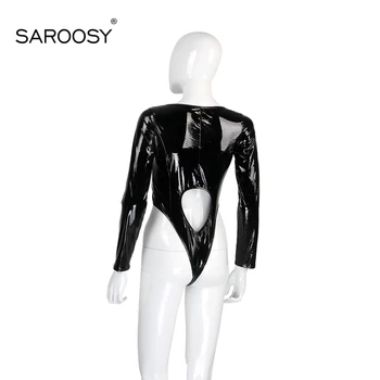 SAROOSY Faux Leather High Elastic Bodysuit  5