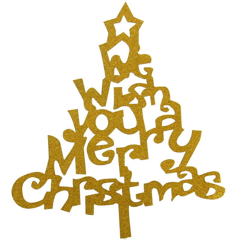 

2Pcs Glitter Gold Merry Christmas Happy New Year Cake Topper Christmas Tree Cupcakes Picks Chinese New Year Wedding Decorating