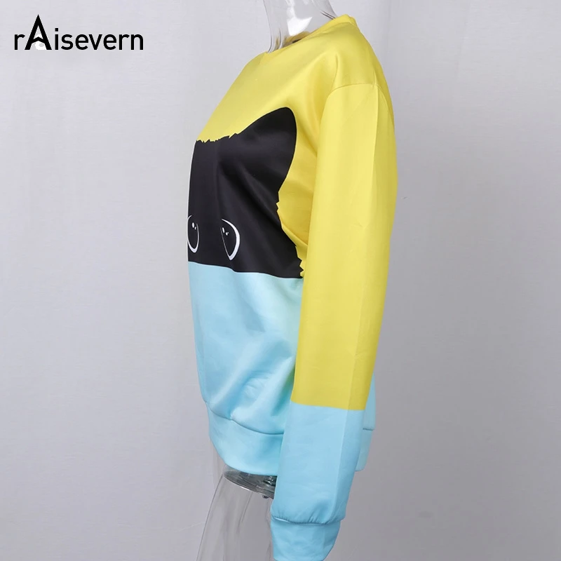  Raisevern Cute Black Cat Sweatshirt Contrasting 3D Sweatshirts Full Sleeve Cat Hoodies Girl Sweatsh
