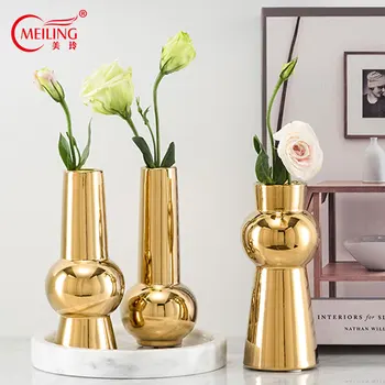 

Small Gold Ceramic Vase Decorative Pottery Flower Vase Filler Nordic Home Office Desk Wedding Decor Housewarming Gift Ornaments