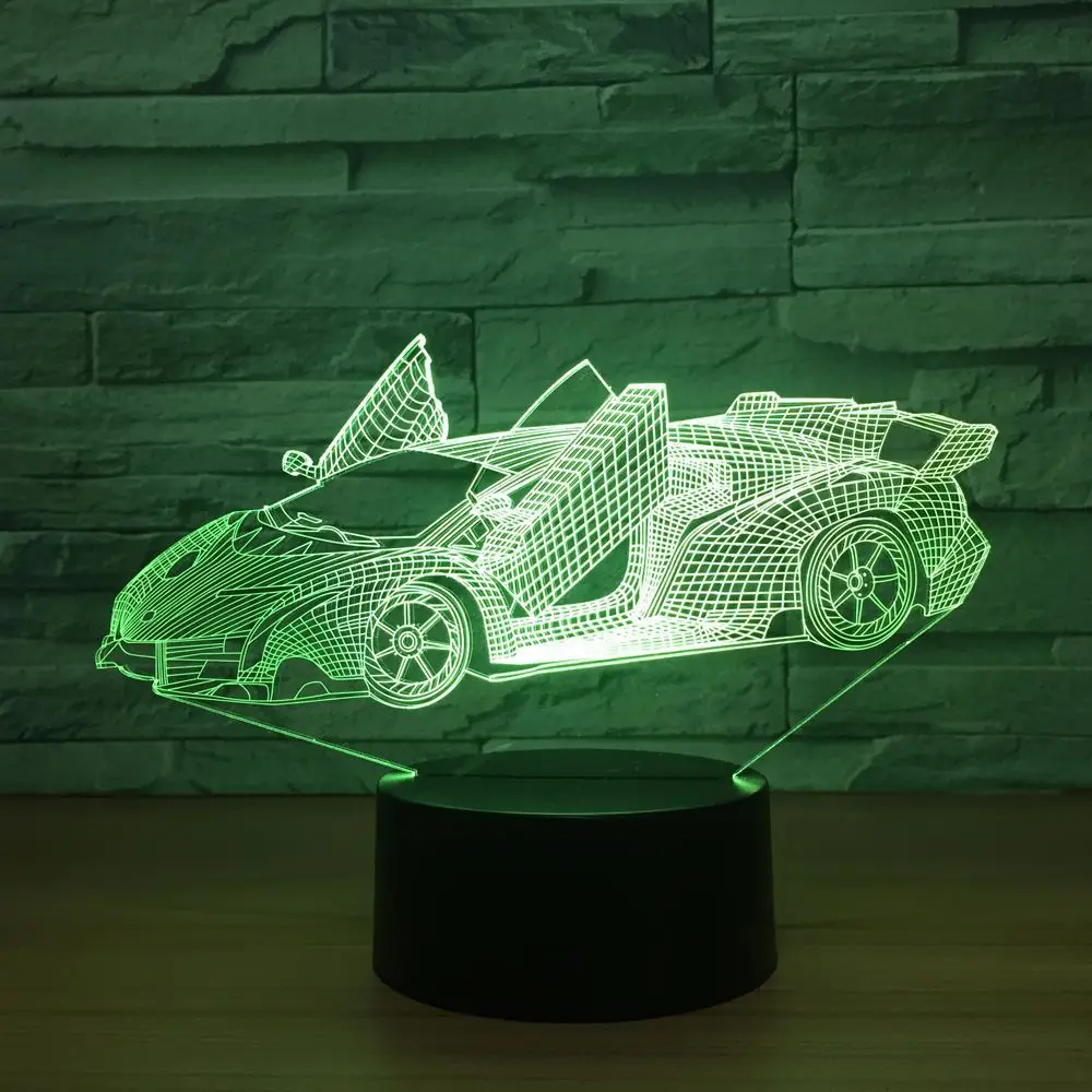  Fast Speed Sports Car 3D Night Light Acrylic Plate 7 Colors Changing LED Desk Table Lamp 3D Illusio