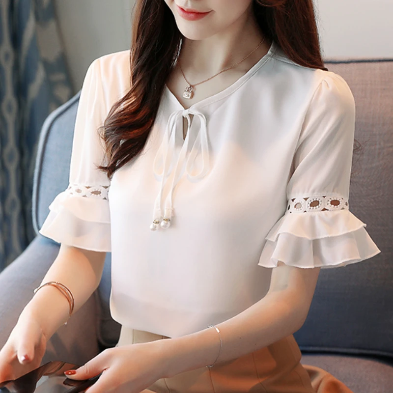 

blouses woman 2019 womens clothing short sleeve summer chiffon blouse women shirts white blouse womens tops and blouses B385