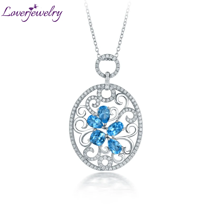 

Elegant Natural Topaz Wedding Pendant Necklace Solid 14Kt White Gold Anniversary Diamond Jewelry for Women Best Gift