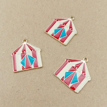 

New Arrival 50pcs/Lot Cute Colorful Tent Yurt Horse Shape Jewelry Charms Gold Tone Plated Oil Drop DIY Bracelet Necklace Pendant