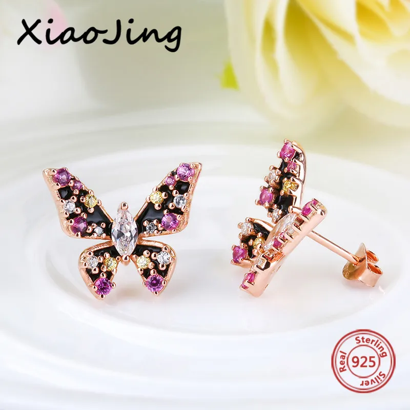 

Authentic 925 sterling silver diy design butterfly push-back stud earrings with clear CZ fashion jewelry making for women gifts