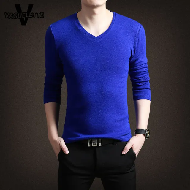 Casual Cotton Sweater Men Knitted Deep V Neck Slim Thin Men Clothing ...
