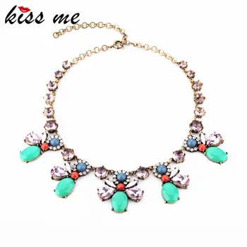 

KISS ME Women Statement Necklace 2018 New Resin Crystal Insect Pendants Maxi Necklace Women Accessories