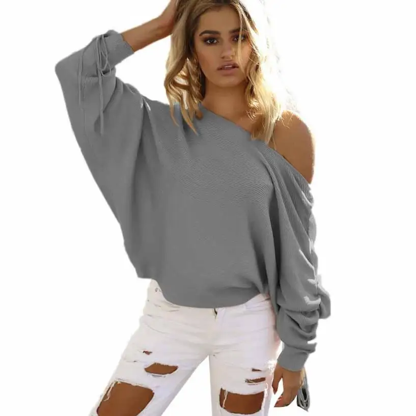 women sweaters 2018 Fashions One Shoulder pull femme Tops Knitted
