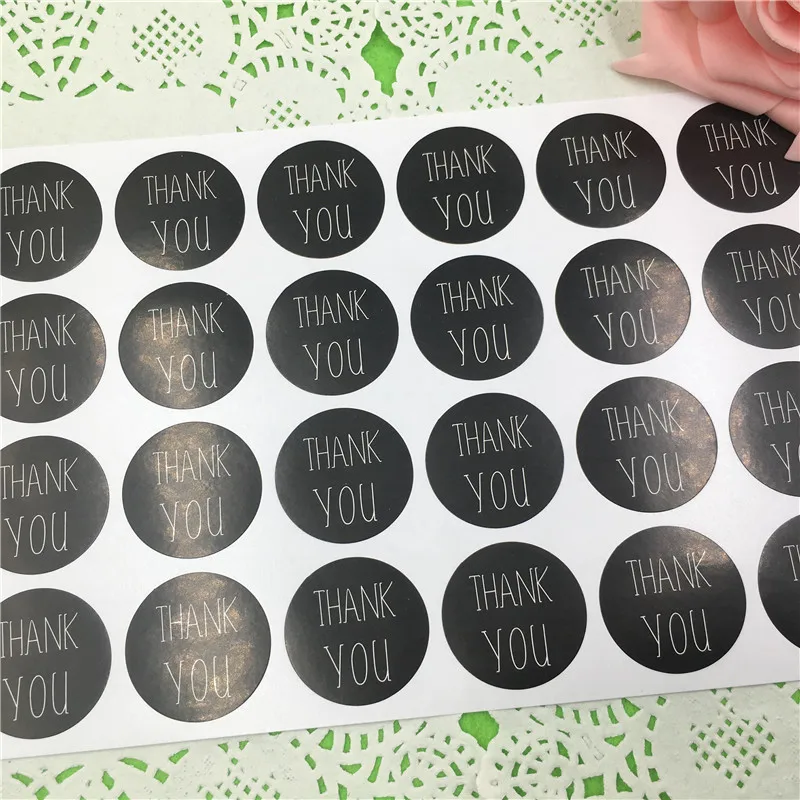 

100PCS/Lot 3cm Diameter Black Paper Thank You Sticker Labels Self-adhesive Labels DIY Handmade For Box/Gift/Bake New Decoration