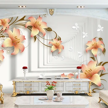 

Customize Any Size 3D Wallpaper Modern Space Lily Flowers Wall Paper Living Room Sofa TV Background Wall Home Decoration Mural