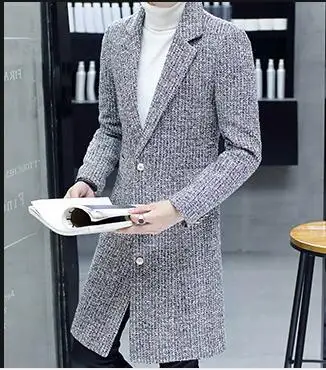 M~ 3XL! Новинка, длинное пальто для студентов, Корейская зимняя куртка, тонкий красивый плащ до колена, мужская мода - Цвет: Серый